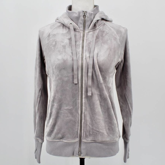 Athleta Tops - Athleta Triumph Double Cozy Karma Velour Hoodie Gray Thumbholes 511432 Small